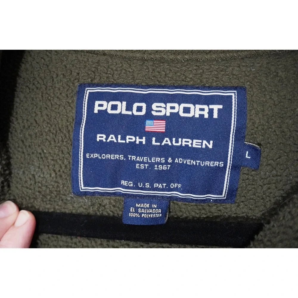 VTG 90s Polo Sport Ralph Lauren Green PolarTec Quarter Zip Fleece Men's Large - Picture 3 of 8